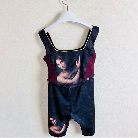 Dolls Kill Velvet Maroon Renaissance Angel Painting Corset & Biker Short Set - Picture 2 of 7